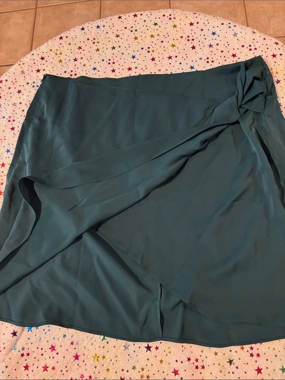 NWOT Asymmetrical dark green Wrap Skirt with Side Knot Detail